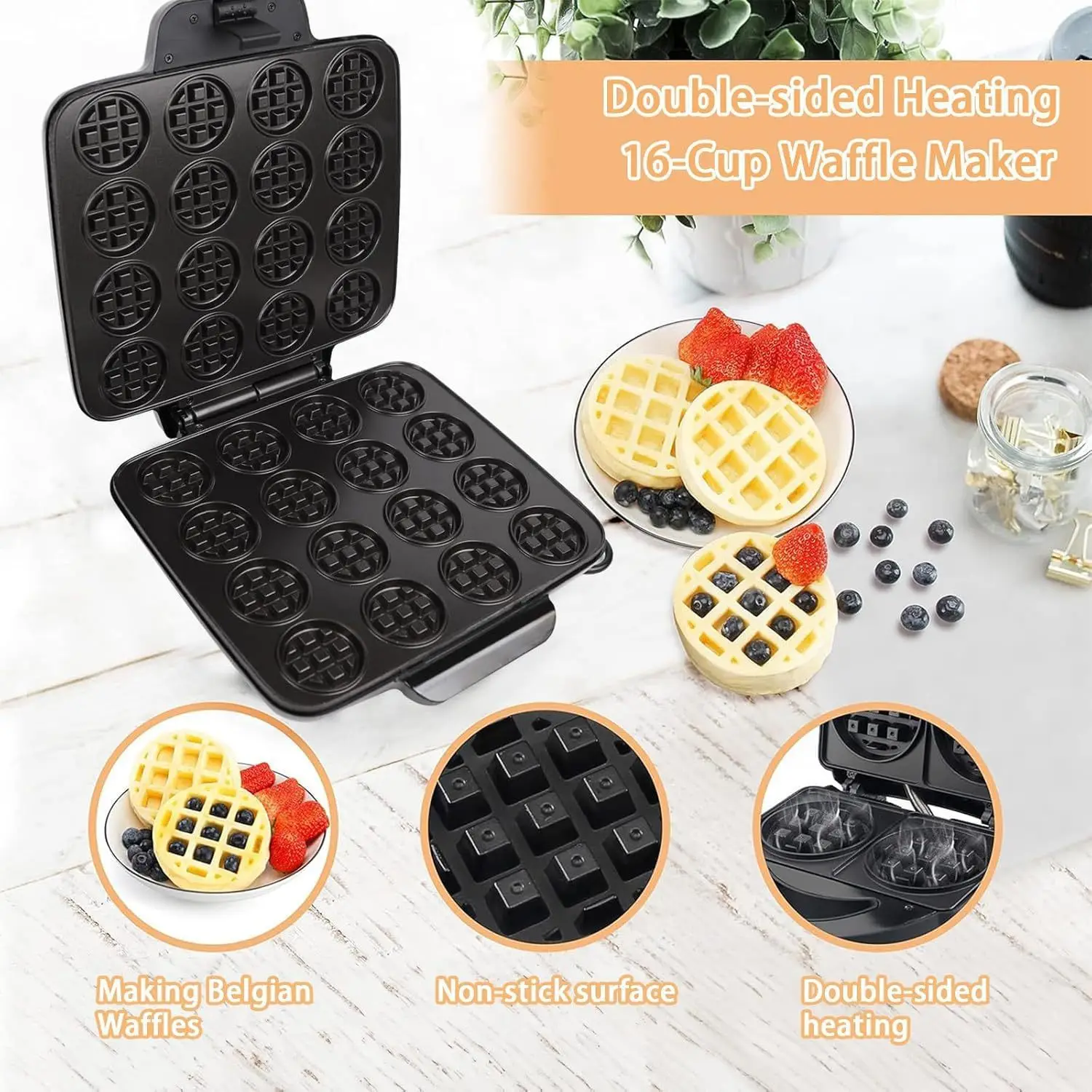16-Hole Waffle Maker, Quick He - Mini Waffle Maker Machine ulasan dan harga